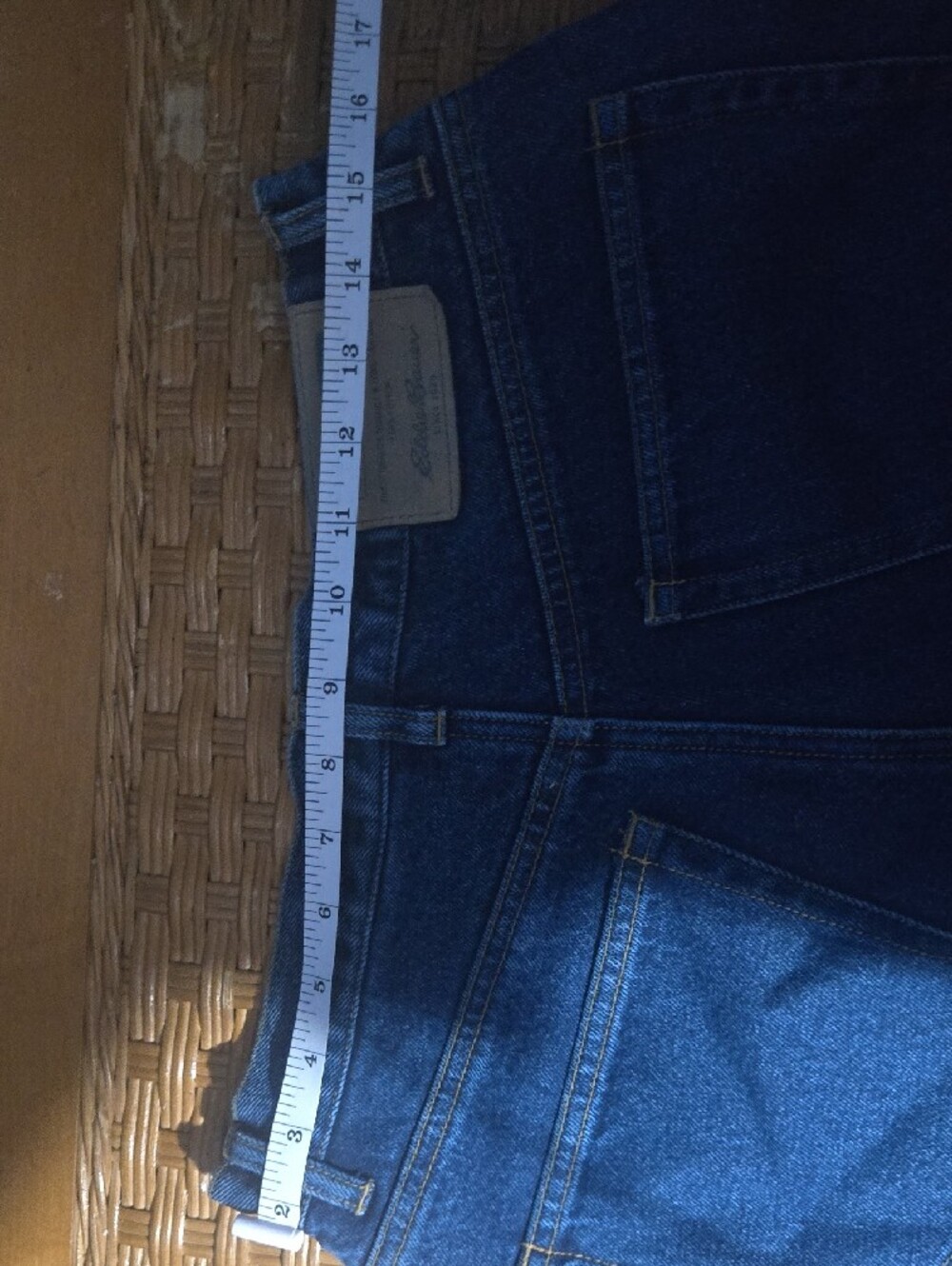 Eddie Bauer Blue Denim Jeans with Red Gray Plaid Lining - Picture 6 of 6